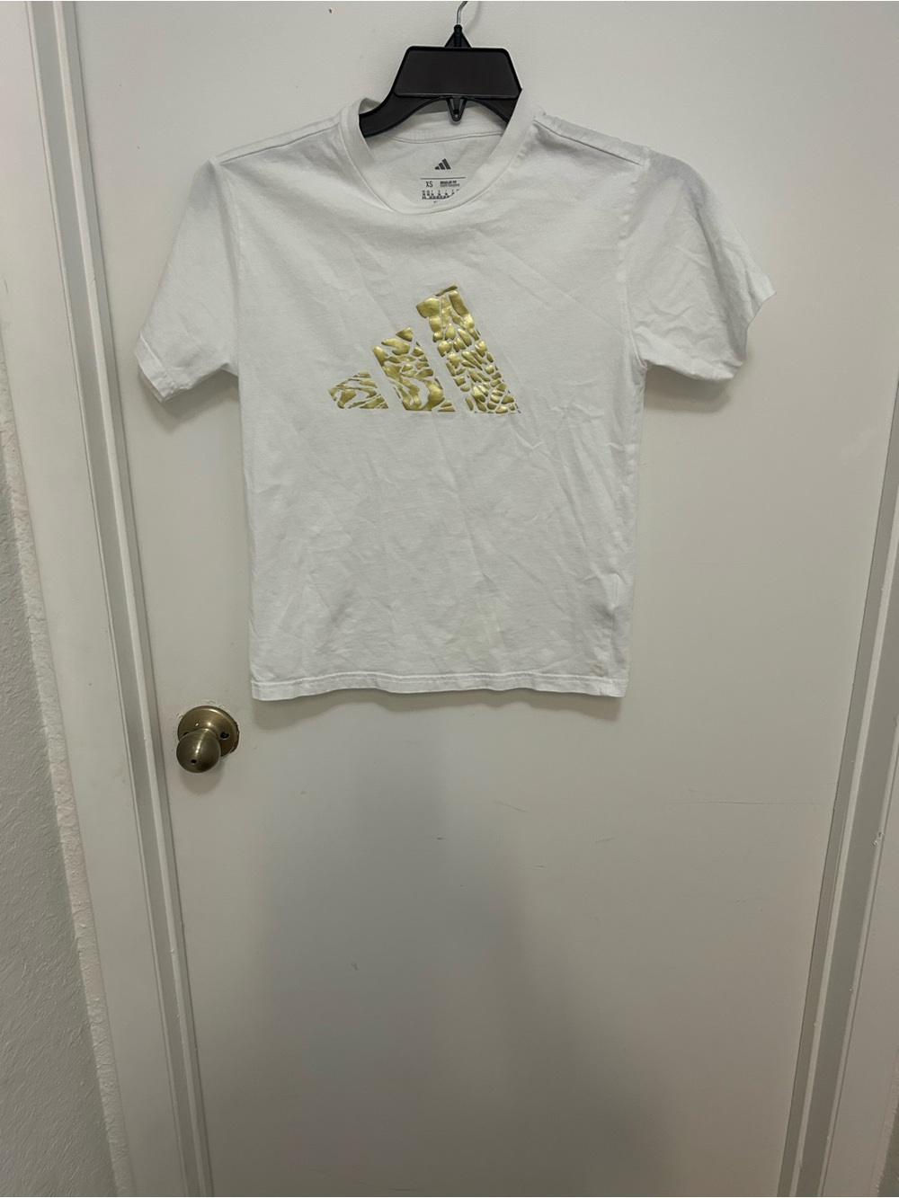 adidas White Short-Sleeve Tee with Gold Logo